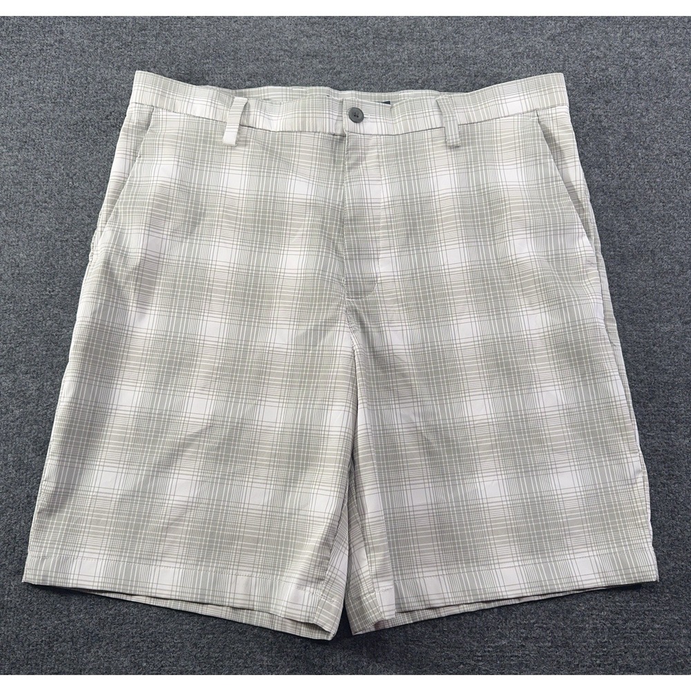Chaps Golf 78 Plaid Golf Shorts Men's Size 36 Beige Gray Stretch Performance EUC